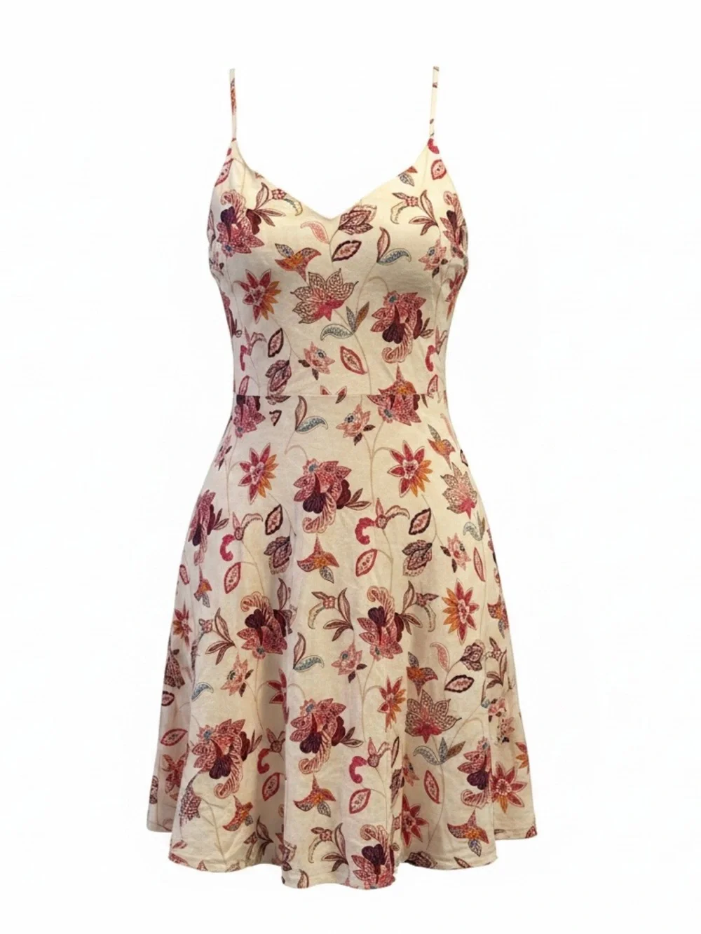 LOFT Cream Floral Spaghetti-Strap Mini Dress Size 12